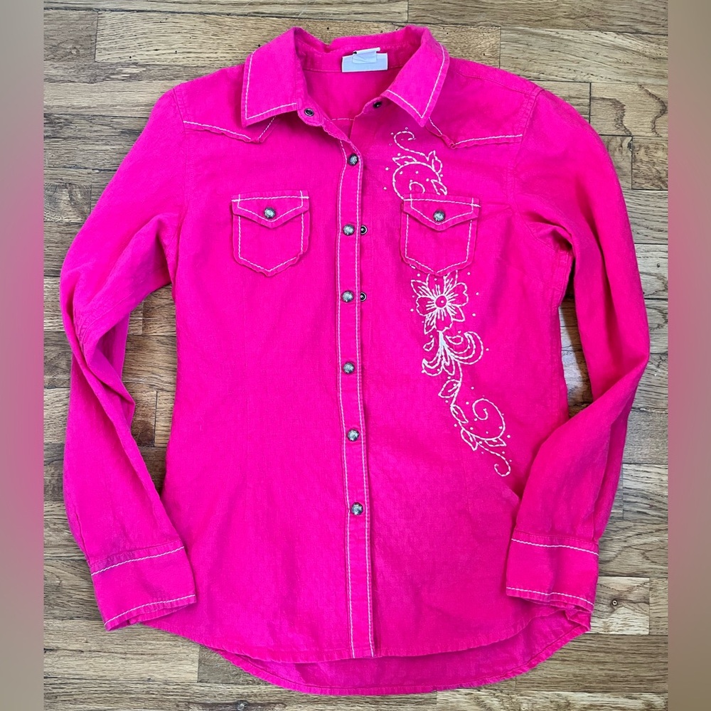 Ariat Women’s Pink Concho Snap Western Shirt, Fancy Western Blouse